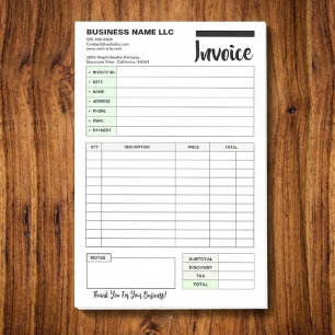 Sales Invoice Receipts, Small Business Payment Pad Post-it Notes