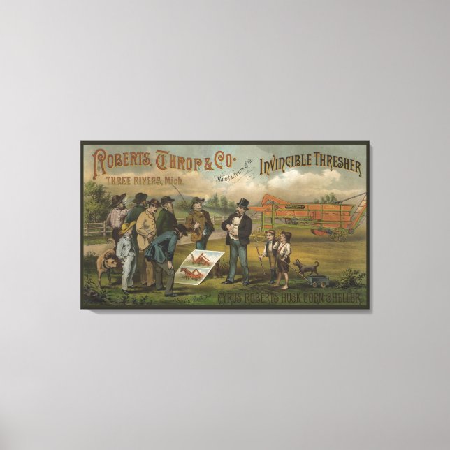 Salesman In Field With Farmer Selling Farm Machine Canvas Print (Front)