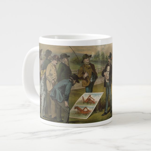 Salesman In Field With Farmer Selling Farm Machine Giant Coffee Mug (Front Left)