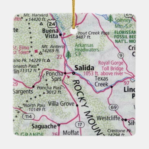 Salida CO Map Ceramic Ornament