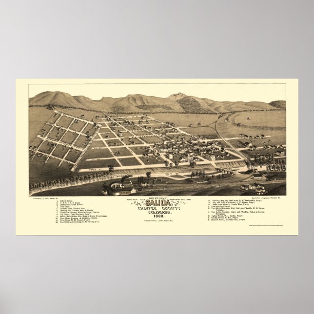 Salida, CO Panoramic Map - 1882 Poster (Front)