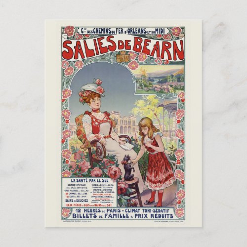 Salies de Bearn France Vintage Poster 1900 Postcard