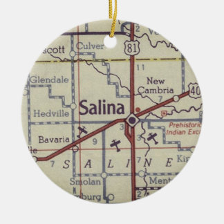 Salina Kansas Vintage Map Ceramic Ornament