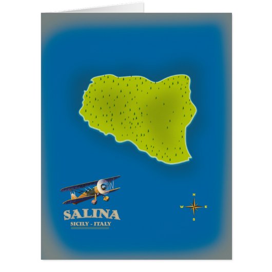 Salina, Sicily map travel poster map Cards (Front)