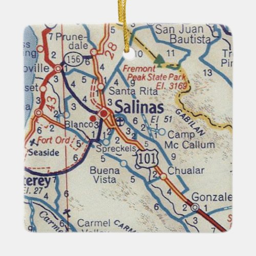 Salinas CA 50s Map Ceramic Ornament