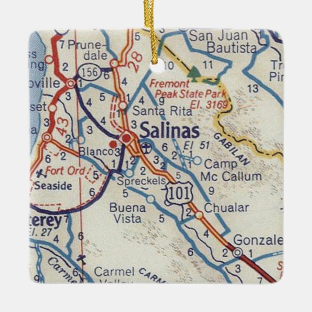 Salinas CA 50's Map Ceramic Ornament (Front)
