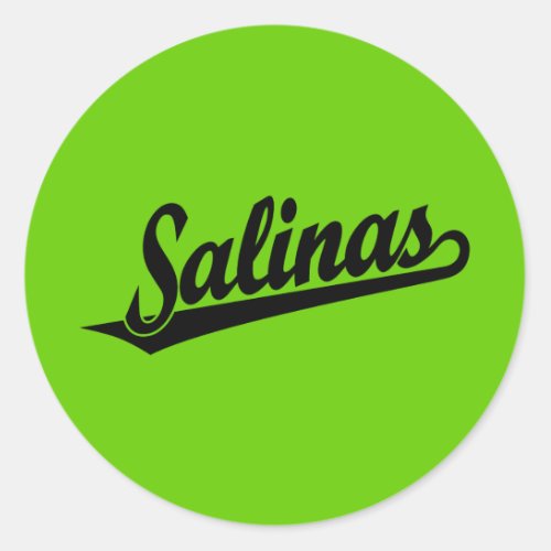 Salinas script logo in black classic round sticker
