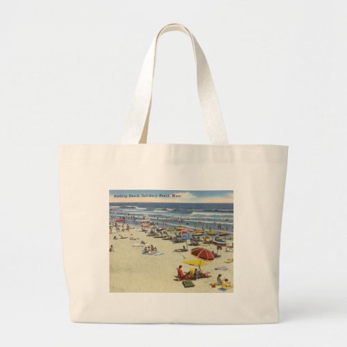 Salisbury Beach Mass _ Vintage Sandy Beach Scene Large Tote Bag