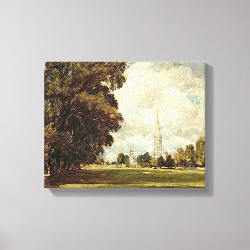 Salisbury Cathedral from Lower Marsh Close 1820 Canvas Print
