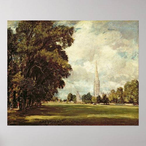 Salisbury Cathedral from Lower Marsh Close 1820 Poster