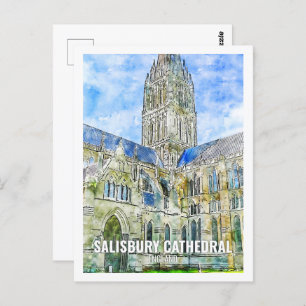 Salisbury Cathedral Travel Place Watercolor Postcard