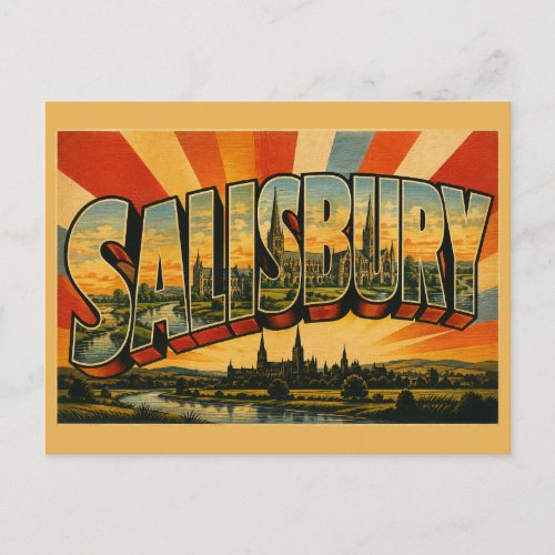 Salisbury England Vintage Travel Art Postcard