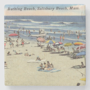 Salisbury, Mass, Vintage Beach Scene Massachusett Stone Coaster