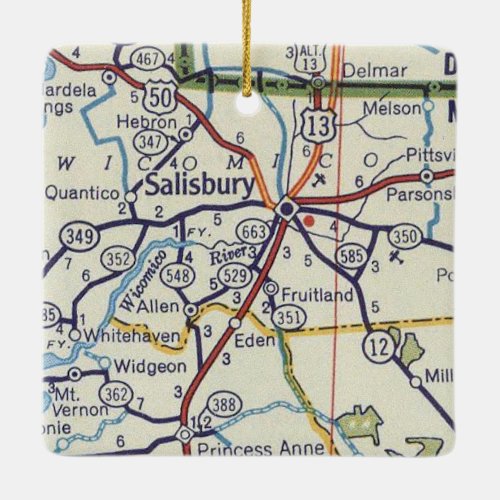 Salisbury MD Vintage Map Ceramic Ornament