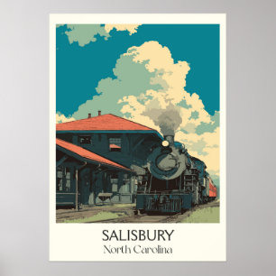 Salisbury NC Vintage Historic Train Station Art Poster