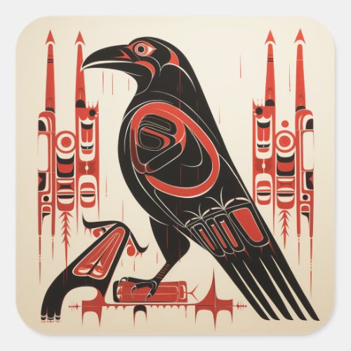 Salish native pacific northwestern art style raven square sticker