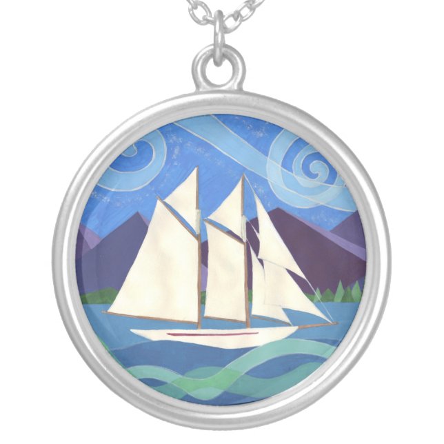 Salish Sea Schooner Silver Plated Necklace (Front)