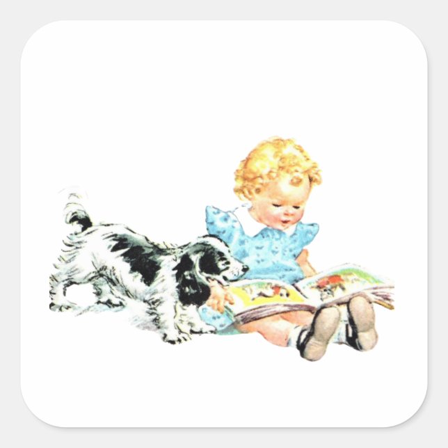 Sally and Spot 1950s Illustration Square Sticker (Front)