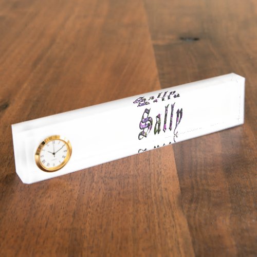 Sally Name Logo Desk Name Plate With Clock