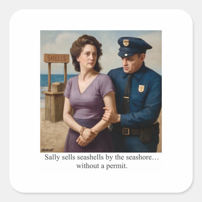 Sally sells seashells by the seashore square sticker (Front)