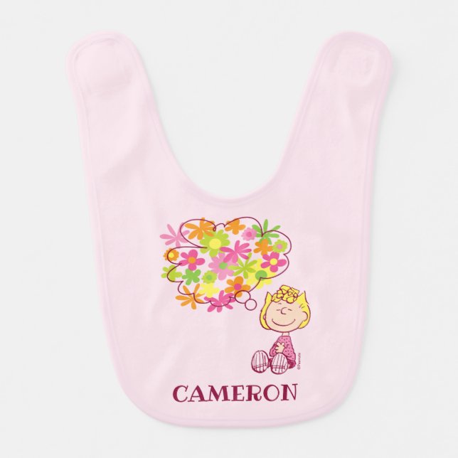 Sally Thinking of Flowers Baby Bib (Front)