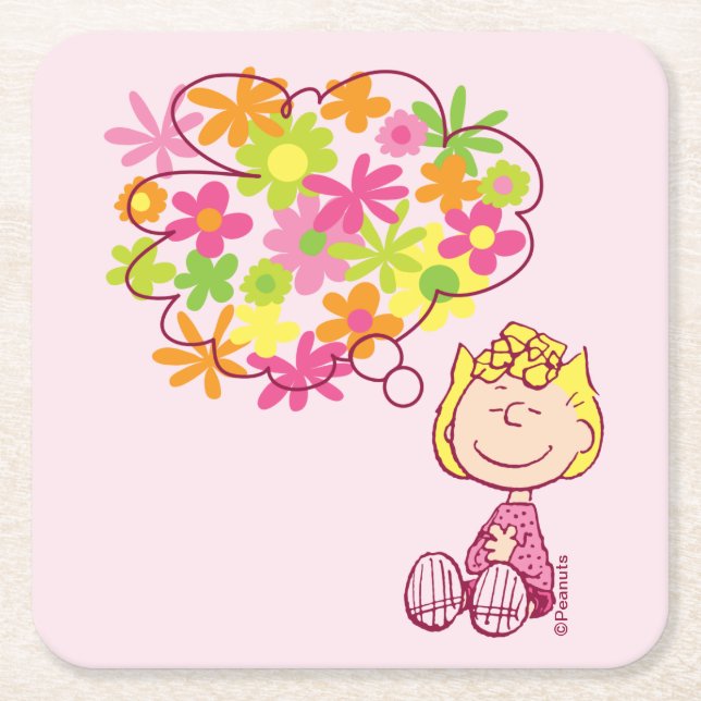 Sally Thinking of Flowers Square Paper Coaster (Front)