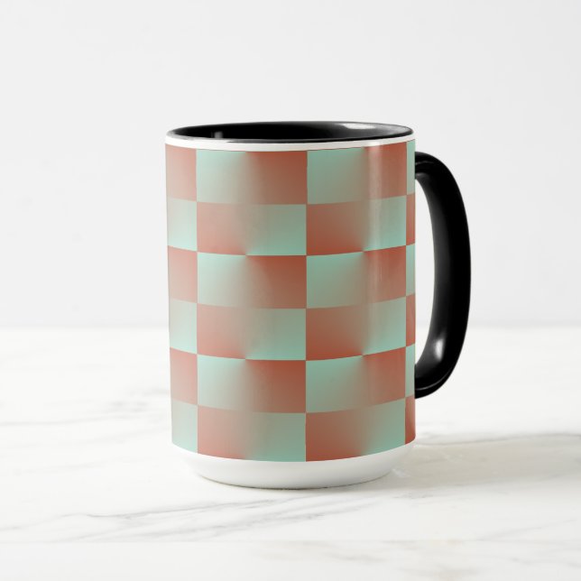 Salmon and Blue Checkered Cofee Mug Cup (Front Right)