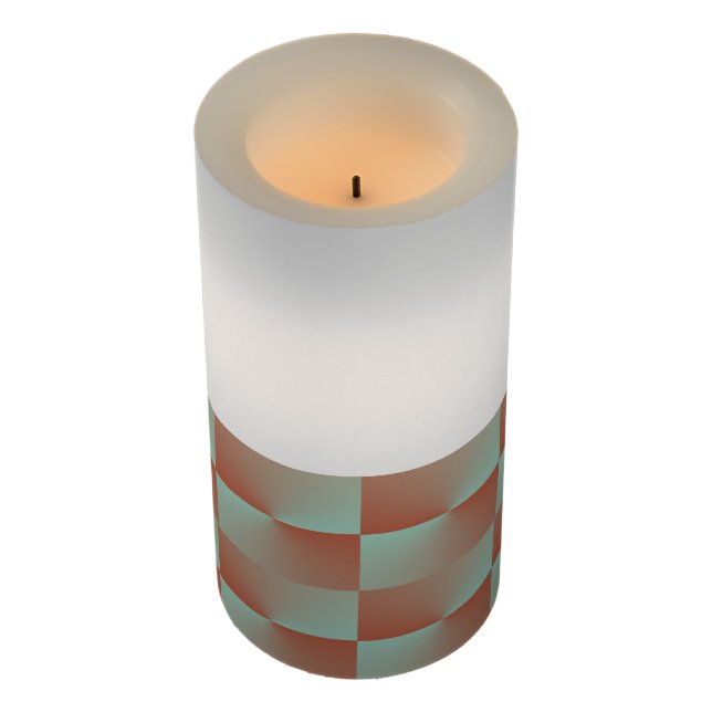 Salmon and Blue Checkered LED Candle (Angled)