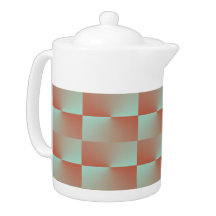 Salmon and Blue Checkered Tea Pot