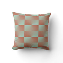 Salmon and Blue Checkered Throw Pillow
