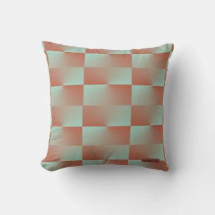 Salmon and Blue Checkered Throw Pillow