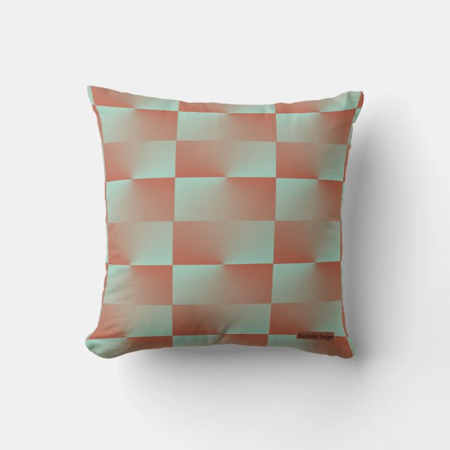 Salmon and Blue Checkered Throw Pillow (Front)