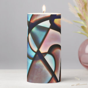 Salmon and blue spiral smooth texture mosaic pillar candle