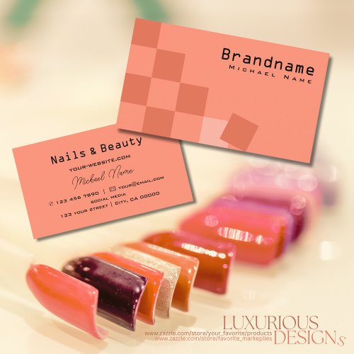 Salmon and Coral Checkered Professional Stylish Business Card