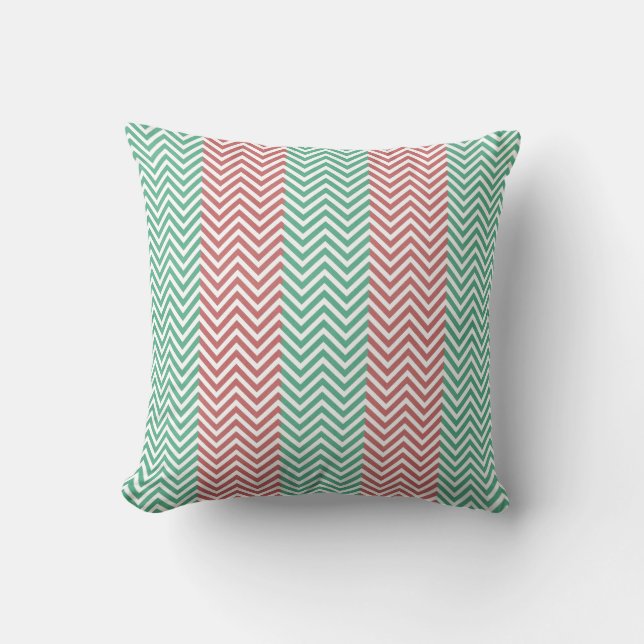 Salmon and Green Chevron Striped Zig Zags Throw Pillow (Front)