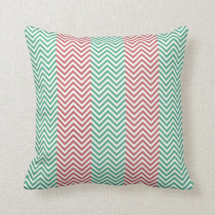Salmon and Green Chevron Striped Zig Zags Throw Pillow