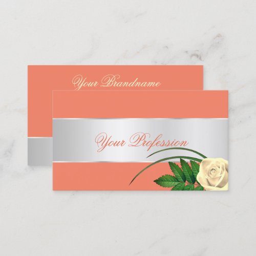 Salmon and Silver Decor Rose Flower Elegant Floral Business Card