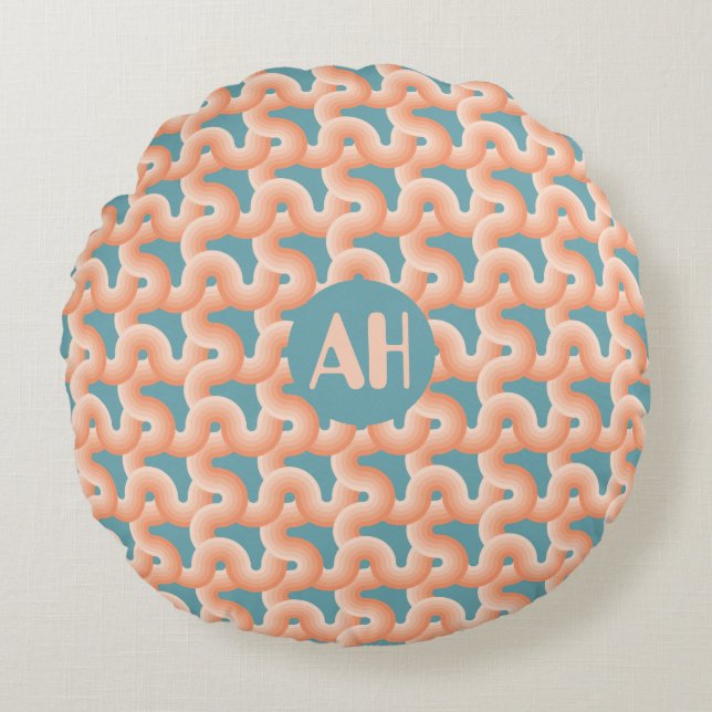 Salmon and Teal Knot Monogram Throw Pillow (Front)