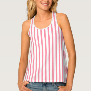 Salmon and White Vertical Thin Stripes Tank Top