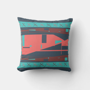 Salmon Aqua Teal Burgundy Mediterranean Inspired Throw Pillow