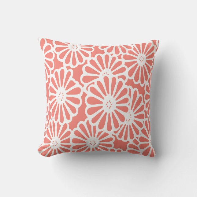 Salmon Asian Moods Floral Throw Pillow (Front)
