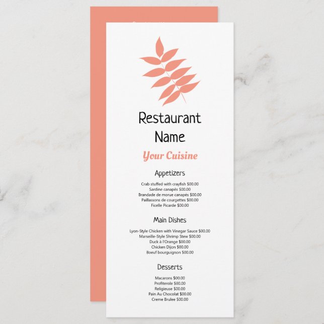 Salmon Autumn Leaf, Restaurant Slimline Menu (Front/Back)