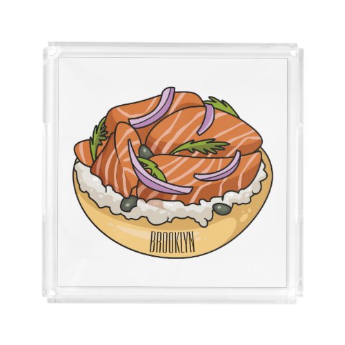 Salmon bagel cartoon illustration  acrylic tray