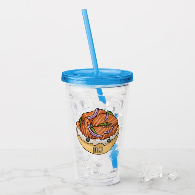 Salmon bagel cartoon illustration  acrylic tumbler (Front Ice)