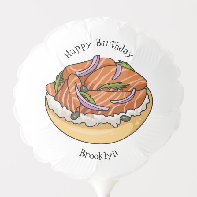 Salmon bagel cartoon illustration balloon (Front)
