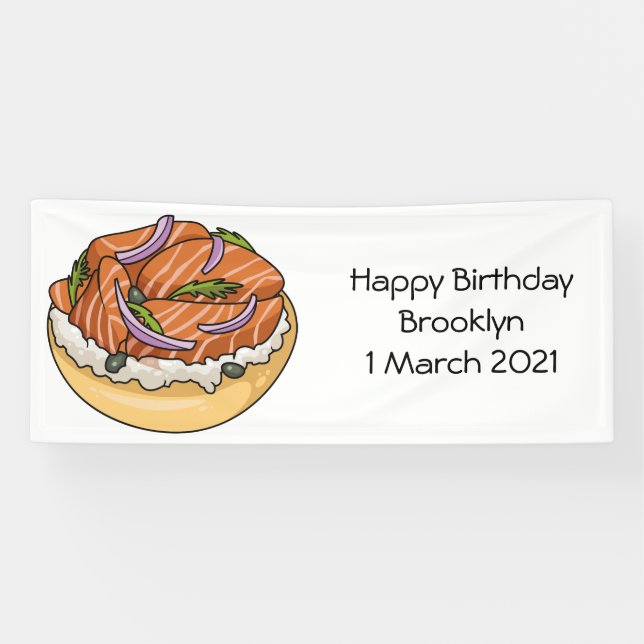 Salmon bagel cartoon illustration  banner (Horizontal)