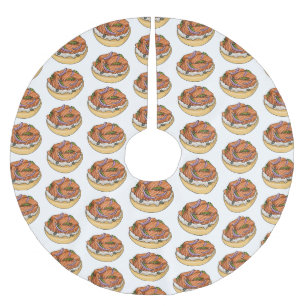 Salmon bagel cartoon illustration  brushed polyester tree skirt
