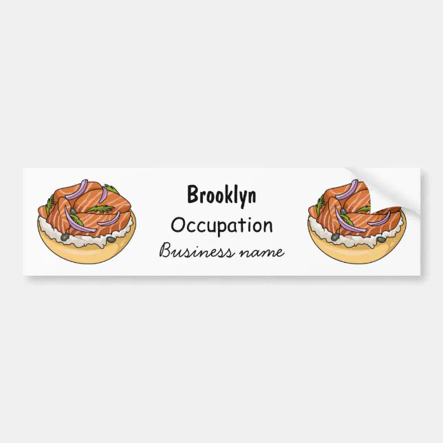 Salmon bagel cartoon illustration bumper sticker Zazzle