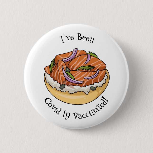Salmon bagel cartoon illustration button (Front)