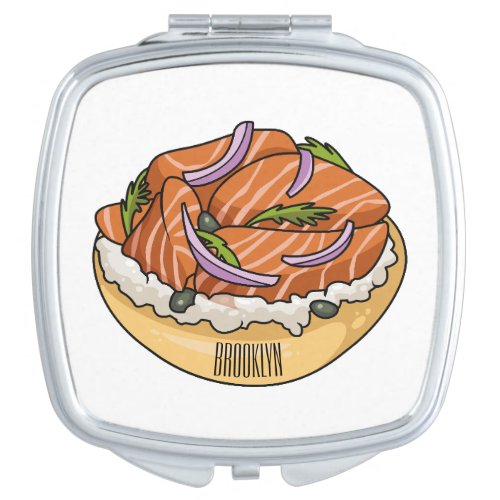 Salmon bagel cartoon illustration  compact mirror